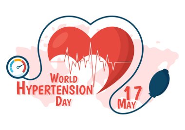 World Hypertension Day on May 17th Illustration with High Blood Pressure and Red Love Image in Flat Cartoon Hand Drawn for Landing Page Templates