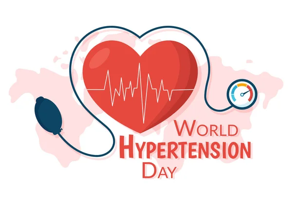 stock vector World Hypertension Day on May 17th Illustration with High Blood Pressure and Red Love Image in Flat Cartoon Hand Drawn for Landing Page Templates