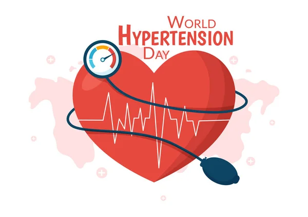 stock vector World Hypertension Day on May 17th Illustration with High Blood Pressure and Red Love Image in Flat Cartoon Hand Drawn for Landing Page Templates