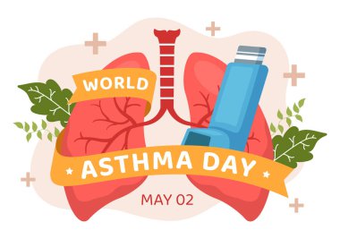 2 Mayıs 'ta Dünya Astım Günü, Web Afişi veya İniş Sayfası Şablonu İçin Düz Çizgi El Ciğerlerinde Astım ve Sağlık Önleme Ciğerleriyle