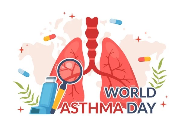 Welt Asthma Tag Mai Illustration Mit Inhalator Und Gesundheitsprävention Lungen — Stockvektor