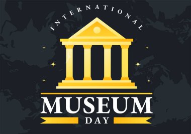 Uluslararası Müze Günü 18 Mayıs 'ta Web Banner veya İniş Sayfası Şablonları İçin Düz Çizgi El Ele Yapı Galerisi veya Sanat Eserleriyle İllüstrasyon