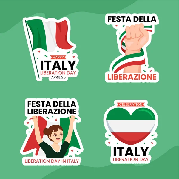 Itália Dia Libertação Label Flat Cartoon Mão Desenhada Modelos Fundo — Vetor de Stock