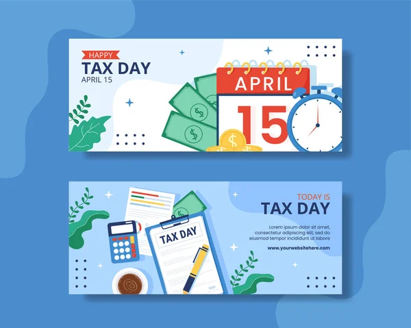 Tax Day Horizontal Banner Flat Cartoon Hand Drawn Templates Background — Stock Vector