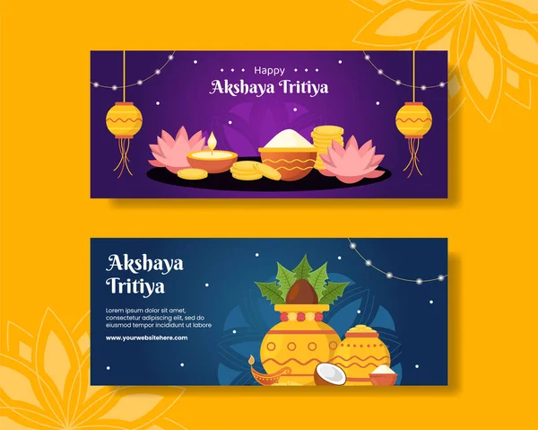 Akshaya Tritiya Fesztivál Horizontális Banner Flat Rajzfilm Kézzel Rajzolt Sablonok — Stock Vector