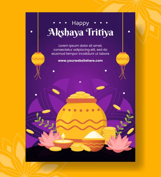 Akshaya Tritiya Festival Pionowy Plakat Kreskówka Ręcznie Rysowane Szablony Tło — Wektor stockowy