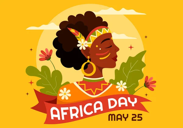 Glad Afrika Dag Maj Illustration Med Kultur Afrikanska Stamfigurer Platt — Stock vektor