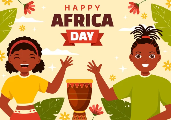 Happy Africa Day Maggio Illustrazione Con Cultura Figure Tribali Africane — Vettoriale Stock