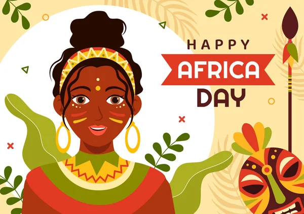 5月25日 快乐非洲日 图片说明 为网页横幅或登陆页面模板绘制的平面卡通画中的非洲部落文化人物 — 图库矢量图片