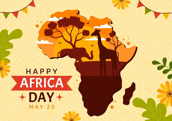 Днем Щасливої Африки Травня Ілюстрація Культурою Африканські Племінні Фігури Flat — стоковий вектор