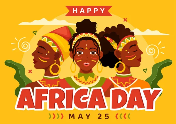 Днем Щасливої Африки Травня Ілюстрація Культурою Африканські Племінні Фігури Flat — стоковий вектор