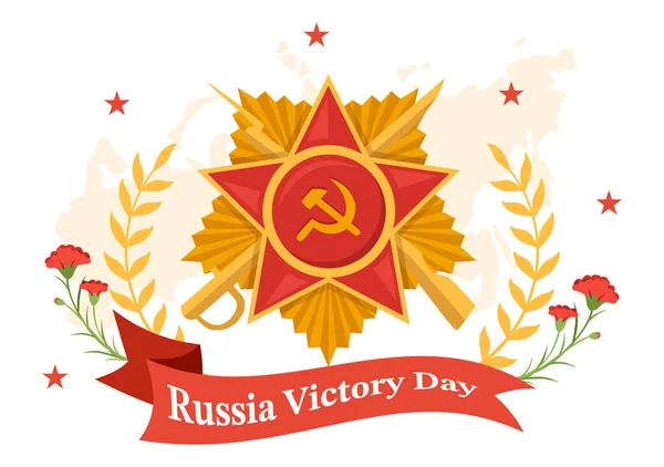 Russischer Tag Des Sieges Mai Illustration Mit Medaillenstern Des Helden — Stockvektor