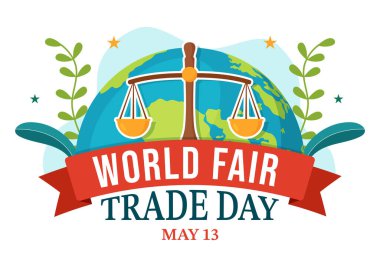 World Fair Trade Day Illustration with Scales Digitally, Climate Justice and Planet Economic in Flat Cartoon Hand Drawn for Landing Page Templates clipart
