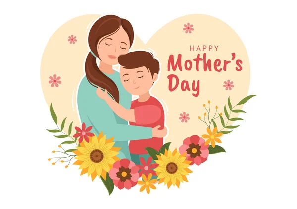 2015 Happy Mother Day May Illustration Affection Baby Kids Flat — 스톡 벡터
