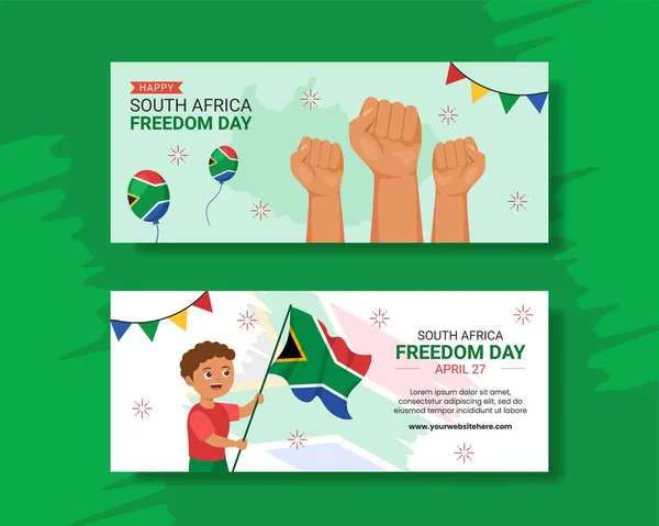 Feliz Día Libertad Sudáfrica Banner Horizontal Plantillas Dibujadas Mano Dibujos — Archivo Imágenes Vectoriales
