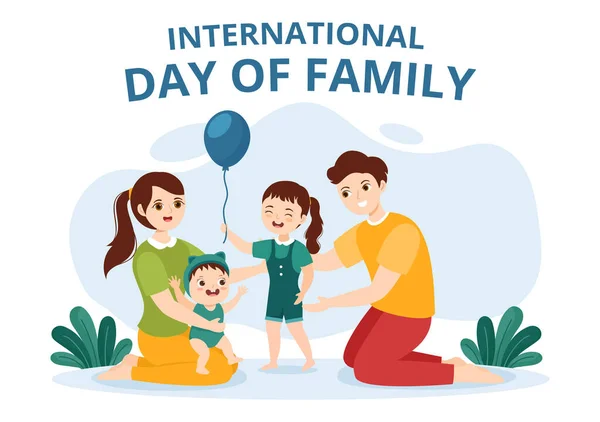 Giornata Internazionale Dell Illustrazione Familiare Con Bambini Padre Madre Banner — Vettoriale Stock