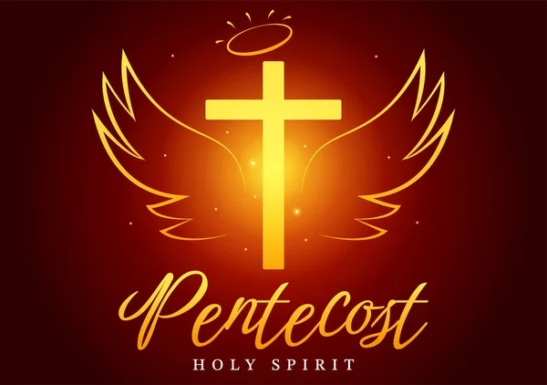 stock vector Pentecost Sunday Illustration with Flame and Holy Spirit Dove in Catholics or Christians Religious Culture Holiday Flat Cartoon Hand Drawn Templates