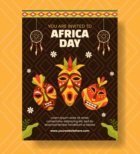 Felice Africa Day Poster Verticale Piatto Cartone Animato Disegnato Mano — Vettoriale Stock