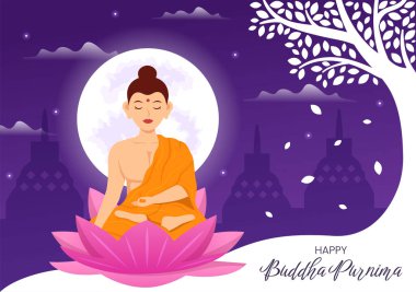 Vesak Günü 'nde Buda Purnima İllüstrasyonunuz kutlu olsun ya da Hint Festivali' nde Web Bayrağı ya da İniş Sayfası Şablonu için Çizilmiş Düz Çizgi Elle Ruhsal Festivale