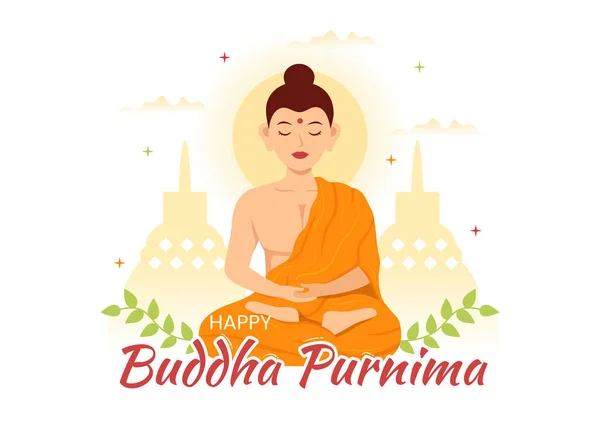 Ευτυχισμένος Βούδας Purnima Εικονογράφηση Την Ημέρα Vesak Ινδική Φεστιβάλ Spiritual — Διανυσματικό Αρχείο