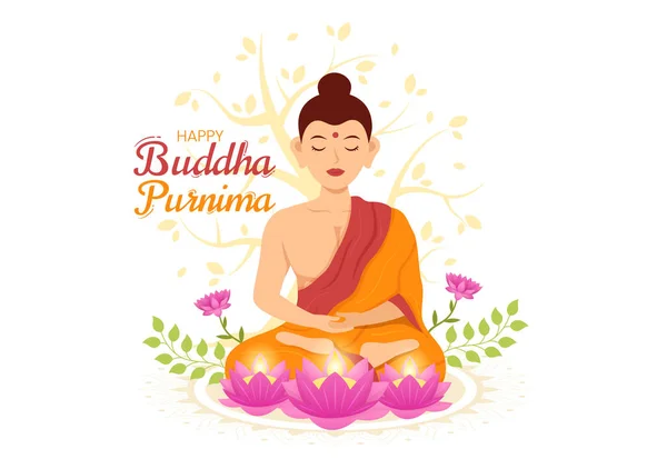 Feliz Buda Purnima Ilustración Con Día Vesak Festival Indio Espiritual — Archivo Imágenes Vectoriales