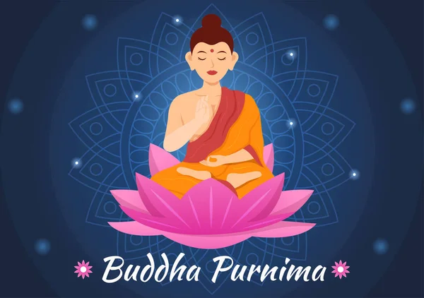 Szczęśliwa Purnima Buddy Ilustracja Vesak Day Lub Indyjskiego Festiwalu Duchowego — Wektor stockowy