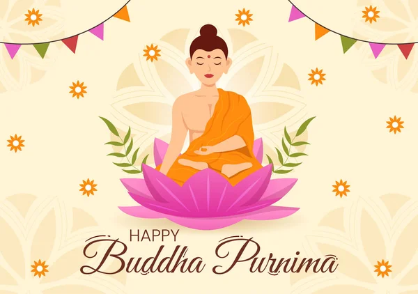Feliz Buda Purnima Ilustração Com Dia Vesak Festival Indiano Para —  Vetores de Stock