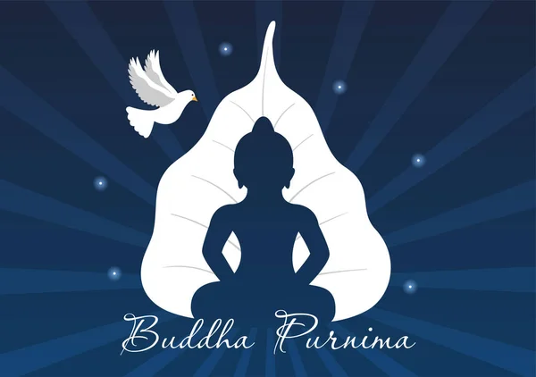 Ευτυχισμένος Βούδας Purnima Εικονογράφηση Την Ημέρα Vesak Ινδική Φεστιβάλ Spiritual — Διανυσματικό Αρχείο