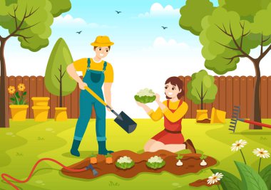 Bahçe Aletleri, Çiftçilik, Sebze Yetiştirme Botanik Yaz Bahçesi Çizim Çizim Çizimi İniş Sayfası Şablonları için Çizilmiş Düz Çizgi El