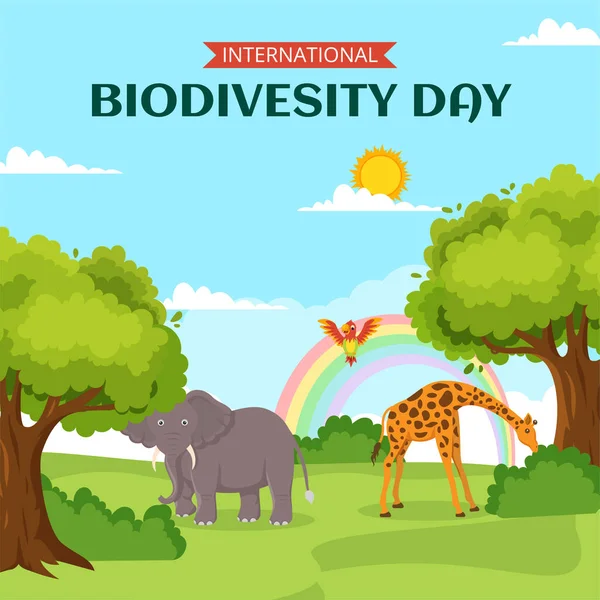 World Biodiversity Day Social Media Background Illustration Cartoon Hand Drawn — 스톡 벡터