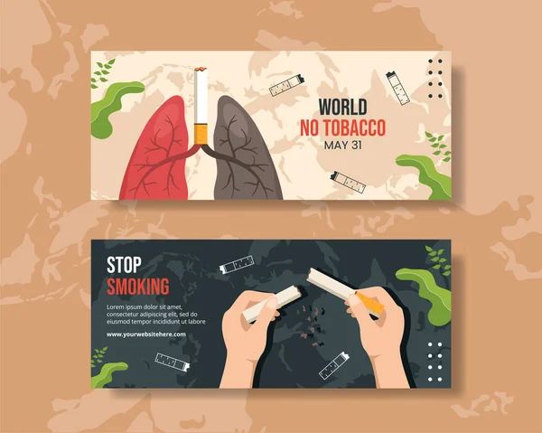 World Tobacco Day Horizontal Banner Plantillas Dibujadas Mano Dibujos Animados — Vector de stock
