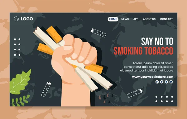 Mundo Día Del Tabaco Social Media Landing Page Plano Dibujos — Vector de stock