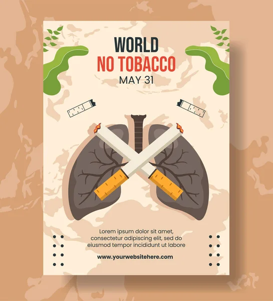 Mundo Día Del Tabaco Cartel Vertical Plantillas Dibujos Animados Planos — Vector de stock