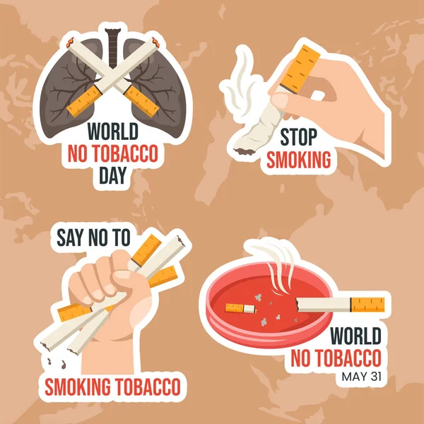 Mundo Sin Etiqueta Día Del Tabaco Plantillas Planas Dibujadas Mano — Vector de stock