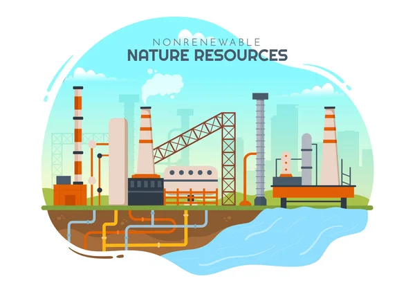 Illustration Des Sources Énergie Non Renouvelables Aide Combustibles Nucléaires Pétroliers — Image vectorielle
