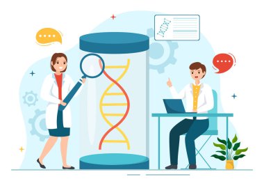 Genetik Mühendisliği ve DNA Modifikasyonları Genetik Araştırma ya da Düz El Çizim Şablonları Deneysel Bilim Adamlarıyla İllüzyon