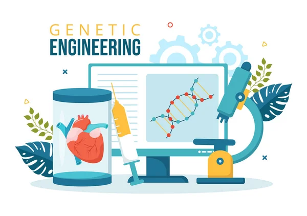 Ingeniería Genética Modificaciones Del Adn Ilustración Con Científicos Investigación Experimento — Vector de stock