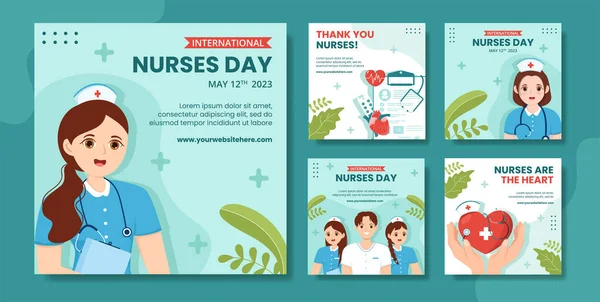 Dia Internacional Das Enfermeiras Social Media Post Flat Cartoon Modelos —  Vetores de Stock