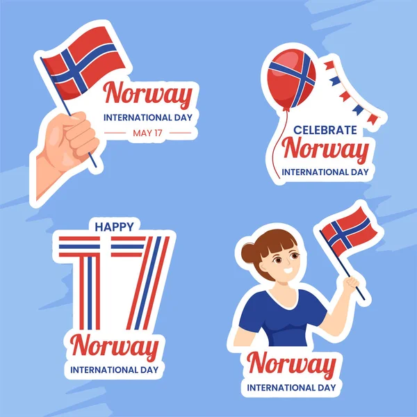 Norge National Day Label Platt Tecknad Handritade Mallar Bakgrund Illustration — Stock vektor