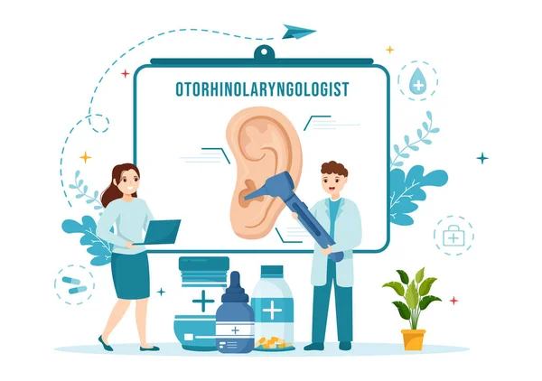 Otorhinolaryngogologist Illustration Medical Relating Ear Nose Throat Healthcare Flat Cartoon — 스톡 벡터