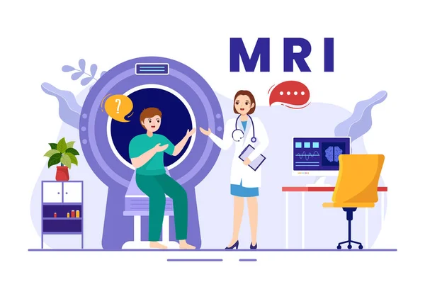 Mri Magnetic Resonance Imaging Illustratie Met Arts Patiënt Medisch Onderzoek — Stockvector