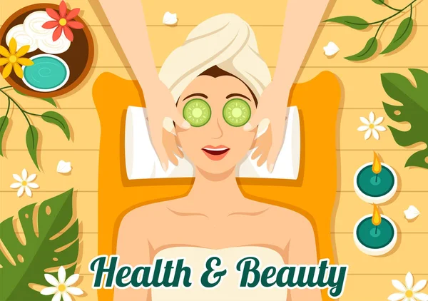 Skönhet Och Hälsa Illustration Med Naturliga Kosmetika Och Ekoprodukter För — Stock vektor