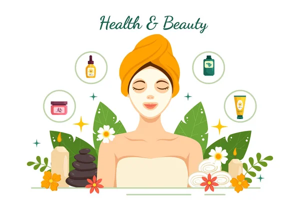 Beauty Health Illustration Natural Cosmetics Eco Products Problematic Skin Treatment — Stock Vector