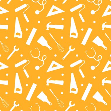 Şablon El Çizimindeki Farklı Mesleklerle İşçi Bayramı Kusursuz Desenli Tasarım İllüstrasyonu