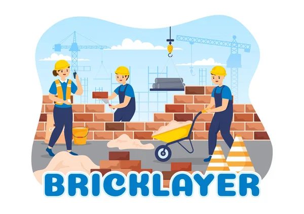Bricklayer Worker Illustration People Construction Laying Bricks Building Wall Flat — Stock Vector