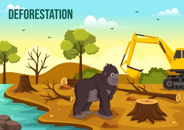 Απεικόνιση Της Αποψίλωσης Των Δασών Δένδρο Στα Υλοτομημένα Δάση Και — Διανυσματικό Αρχείο