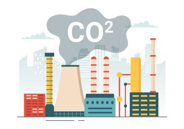 Karbon Dioksit veya CO2 İllüstrasyonuyla Dünya 'yı İklim Değişikliğinden Kurtarma Fabrika ve Araç Kirliliğinin Elle Çekilen Şablonları Sonuçları
