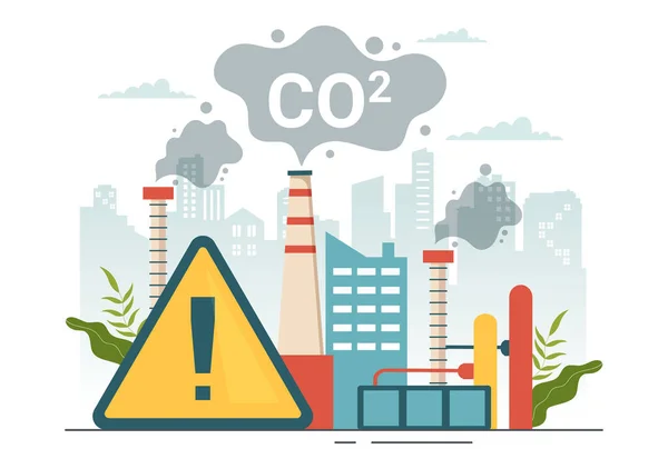 Karbon Dioksit Veya Co2 Llüstrasyonuyla Dünya Klim Değişikliğinden Kurtarma Fabrika — Stok Vektör