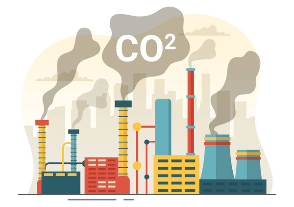 Carbon Dioxide or CO2 Illustration to Save Planet Earth from Climate Change as a Result of Factory and Vehicle Pollution in Hand Drawn Templates