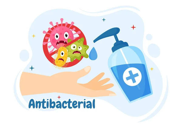 Ilustração Antibacteriana Com Mãos Lavagem Infecção Por Vírus Controle Bactérias —  Vetores de Stock